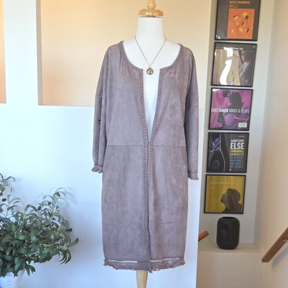 DAVI&DANI Buttery Soft Faux Suede Boho Duster Cardigan Jacket 2XL TAUPE